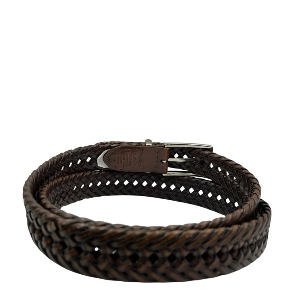 Dockers Mens Braided Leather Belt Brown Mahogany Woven 40/100 11DK04SS